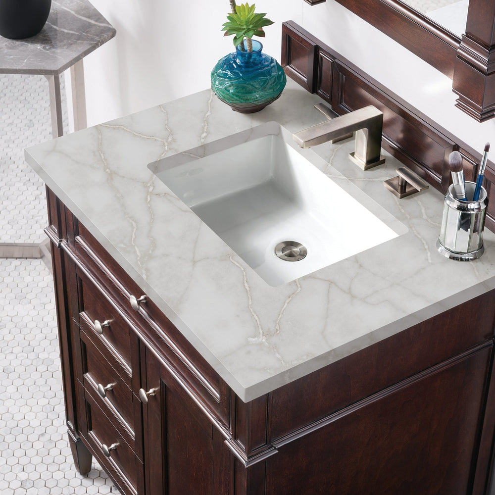 
                  
                    Brittany 30" Single Bathroom Vanity in Burnished Mahogany Single Bathroom Vanity James Martin Vanities Victorian Silver Silestone 
                  
                