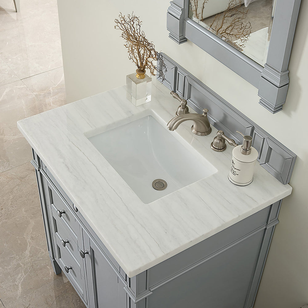 
                  
                    Brittany 30" Single Bathroom Vanity in Urban Gray Single Bathroom Vanity James Martin Vanities Arctic Fall Solid Surface 
                  
                