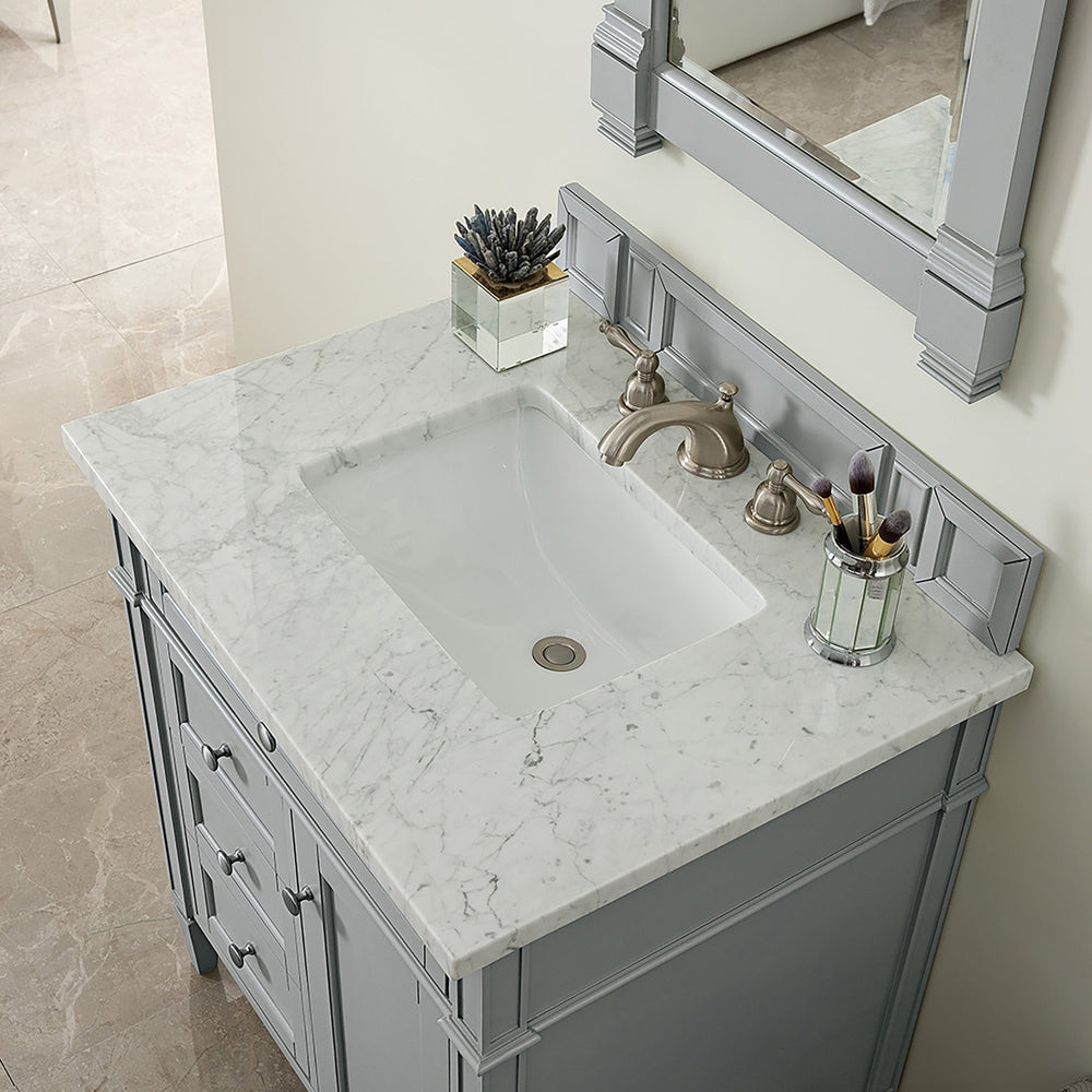 
                  
                    Brittany 30" Single Bathroom Vanity in Urban Gray Single Bathroom Vanity James Martin Vanities Carrara White Marble 
                  
                