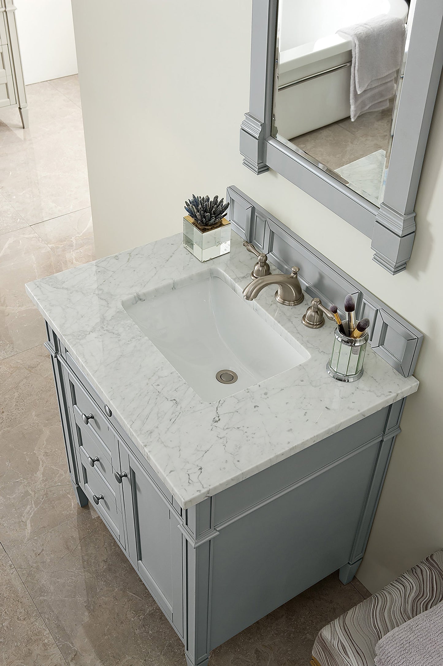 
                  
                    Brittany 30" Single Bathroom Vanity in Urban Gray Single Bathroom Vanity James Martin Vanities Carrara White Marble 
                  
                