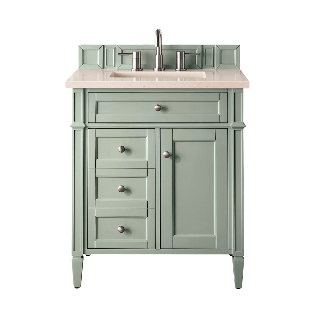 
                  
                    Brittany 30" Single Vanity Cabinet, Sage Green Single Bathroom Vanity James Martin Vanities Eternal Marfil Silestone 
                  
                