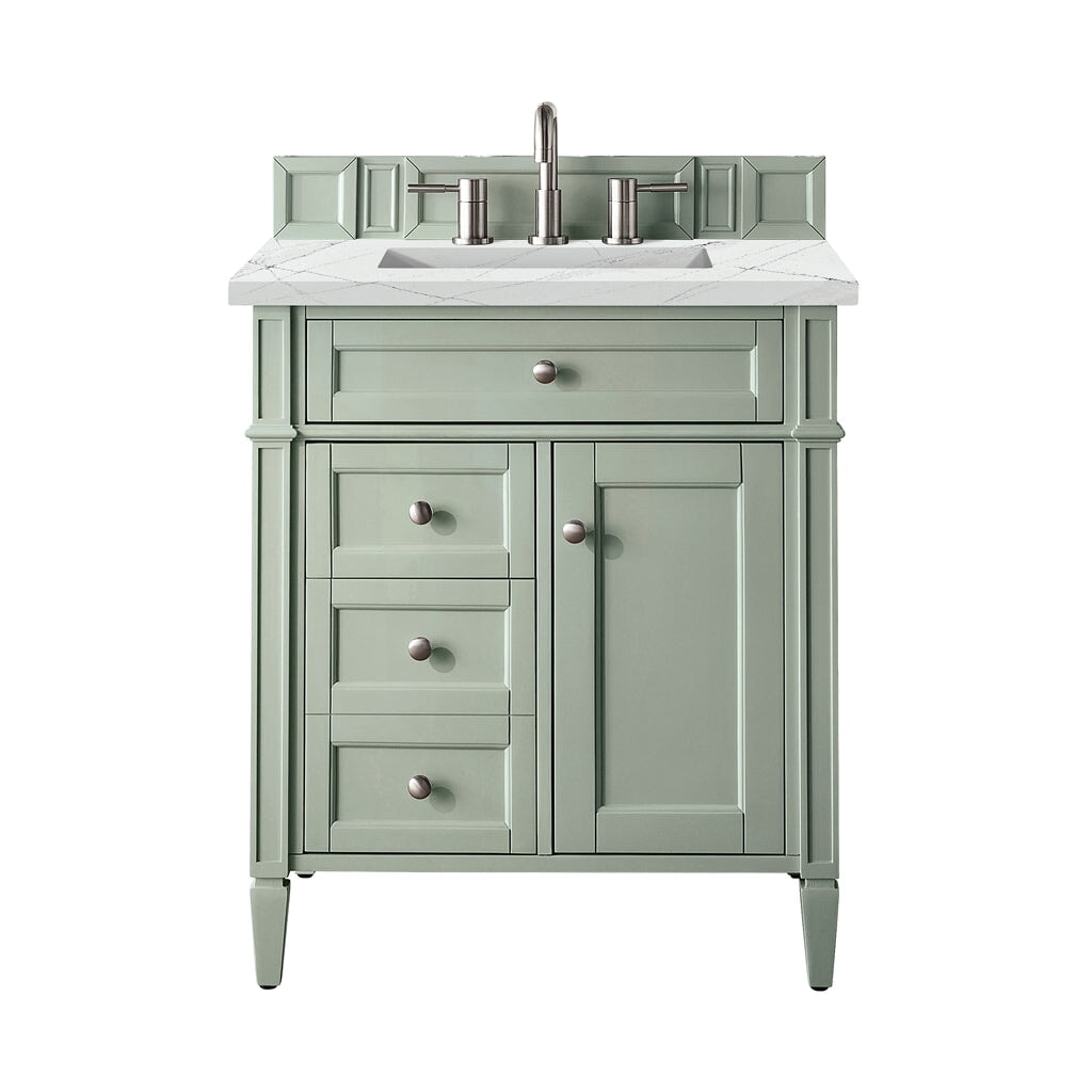 
                  
                    Brittany 30" Single Vanity Cabinet, Sage Green Single Bathroom Vanity James Martin Vanities Ethereal Noctis Silestone 
                  
                