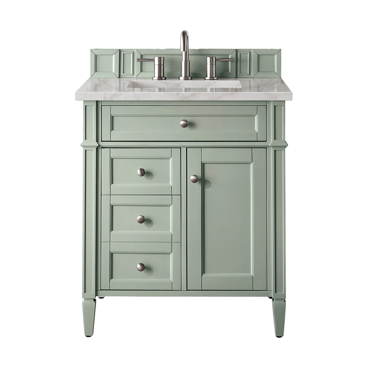 
                  
                    Brittany 30" Single Vanity Cabinet, Sage Green Single Bathroom Vanity James Martin Vanities Victorian Silver Silestone 
                  
                