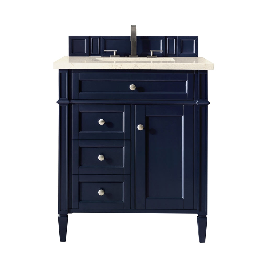 
                  
                    Brittany 30" Single Vanity in Victory Blue Single Bathroom Vanity James Martin Vanities Eternal Marfil Silestone 
                  
                