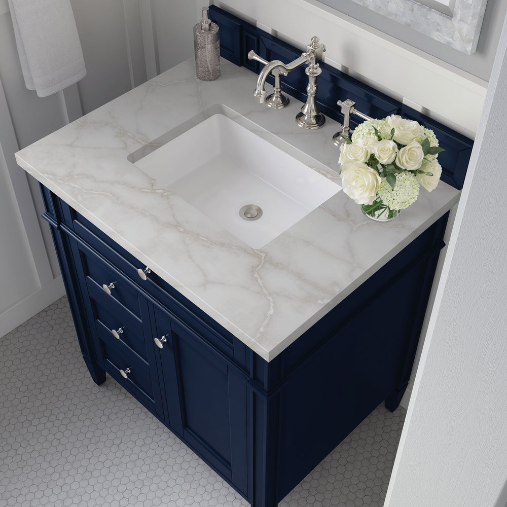 
                  
                    Brittany 30" Single Vanity in Victory Blue Single Bathroom Vanity James Martin Vanities Victorian Silver Silestone 
                  
                