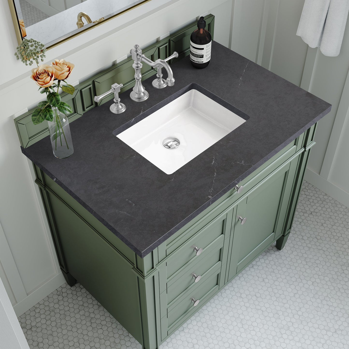 
                  
                    Brittany 36" Single Bathroom Vanity in Smokey Celadon Single Bathroom Vanity James Martin Vanities Charcoal Soapstone Silestone 
                  
                