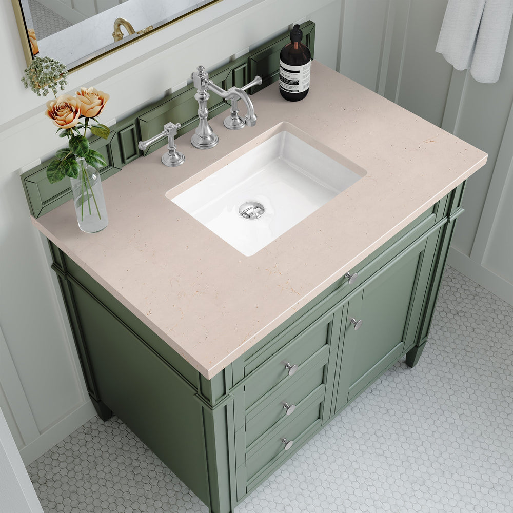 
                  
                    Brittany 36" Single Bathroom Vanity in Smokey Celadon Single Bathroom Vanity James Martin Vanities Eternal Marfil Silestone 
                  
                