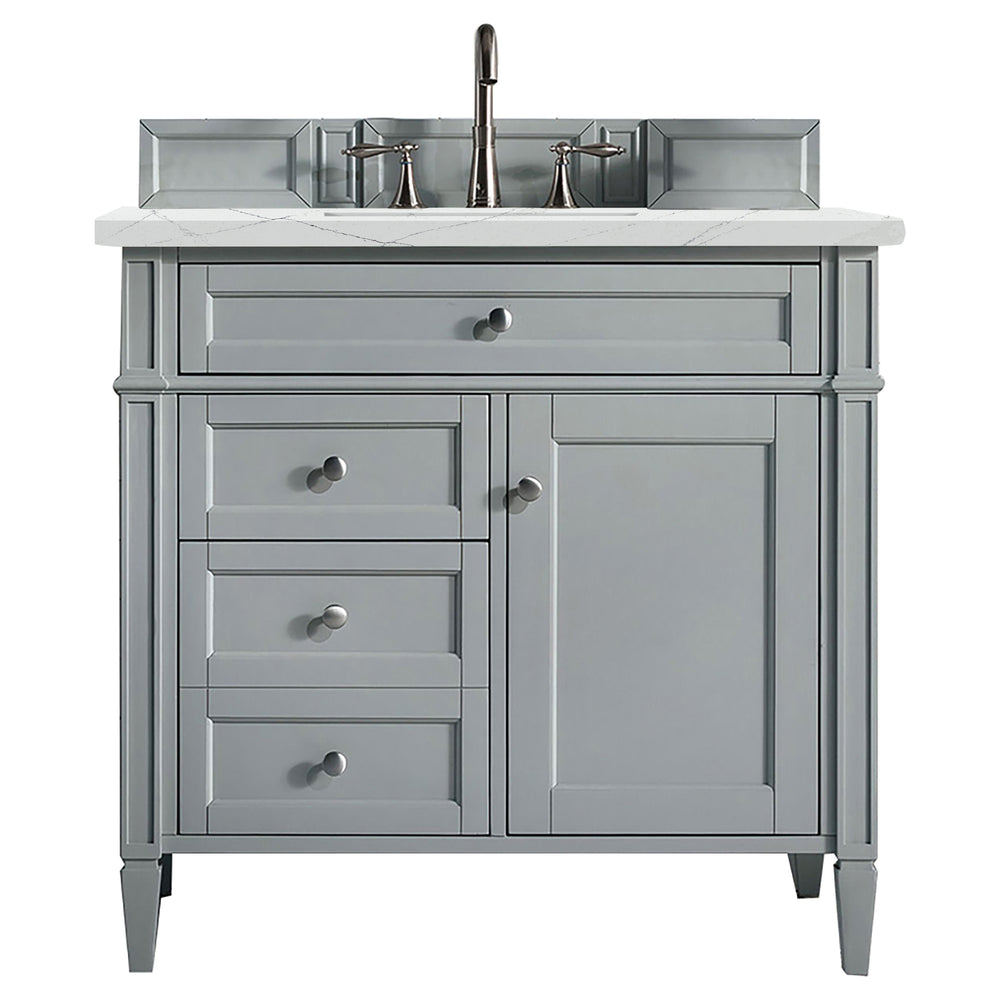 
                  
                    Brittany 36" Single Bathroom Vanity in Urban Gray Single Bathroom Vanity James Martin Vanities Eternal Jasmine Pearl Silestone 
                  
                