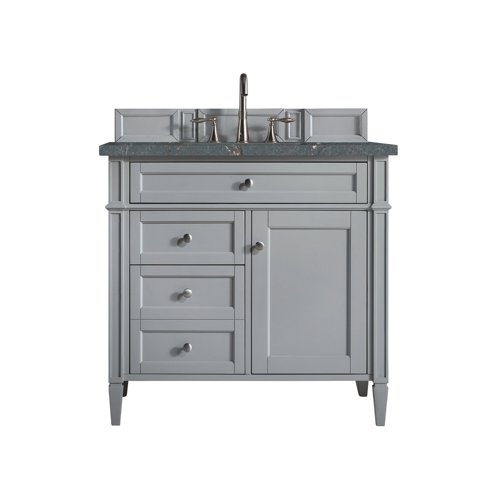 
                  
                    Brittany 36" Single Bathroom Vanity in Urban Gray Single Bathroom Vanity James Martin Vanities Parisien Bleu Silestone 
                  
                