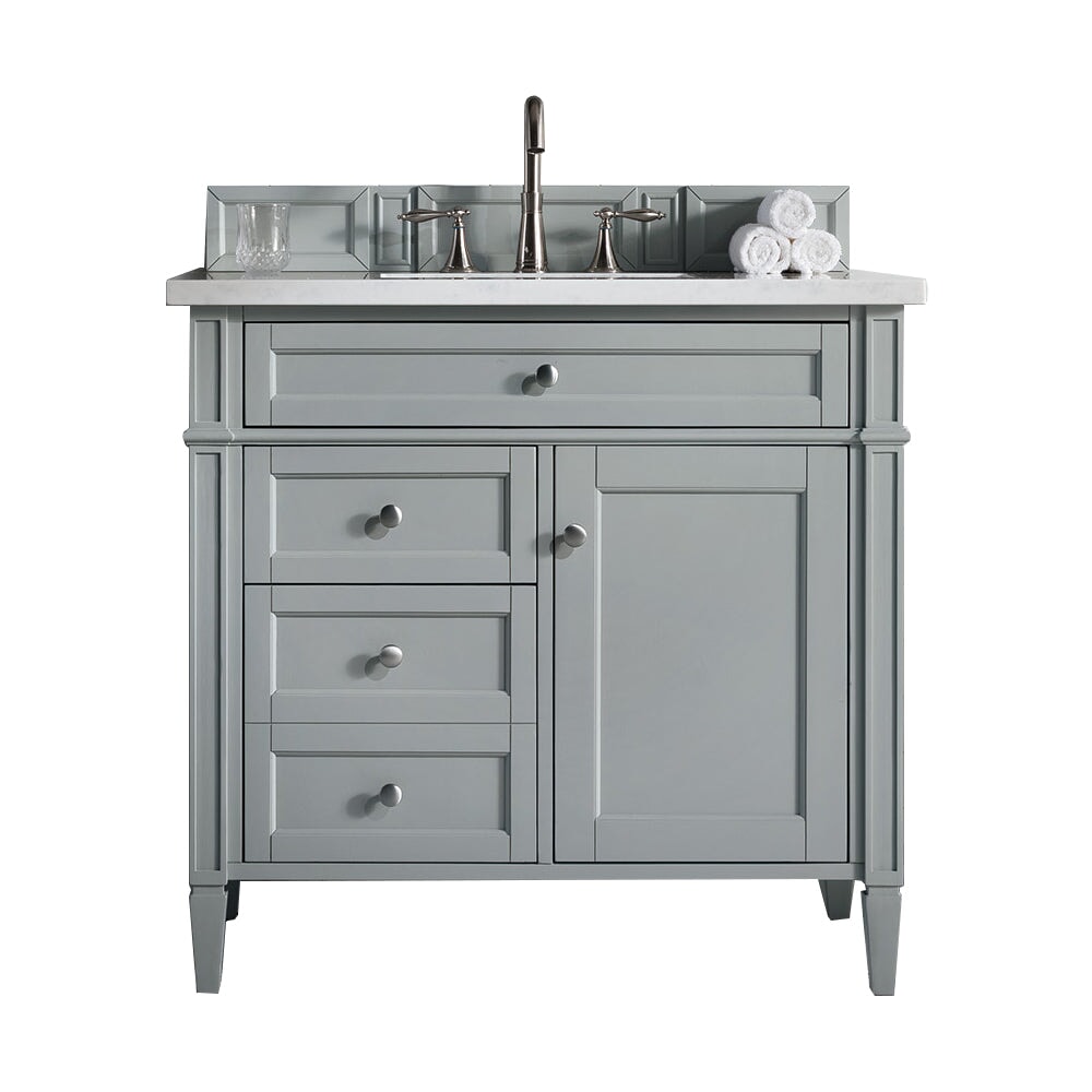 
                  
                    Brittany 36" Single Bathroom Vanity in Urban Gray Single Bathroom Vanity James Martin Vanities White Zeus Silestone 
                  
                