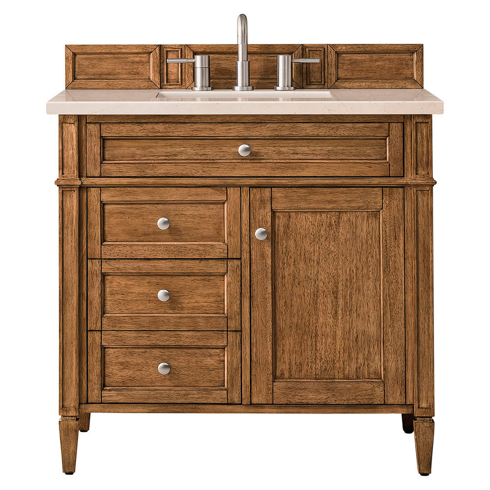 
                  
                    Brittany 36" Single Vanity Cabinet in Saddle Brown Single Bathroom Vanity James Martin Vanities Eternal Marfil Silestone 
                  
                