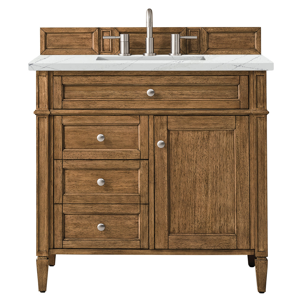 
                  
                    Brittany 36" Single Vanity Cabinet in Saddle Brown Single Bathroom Vanity James Martin Vanities Ethereal Noctis Silestone 
                  
                