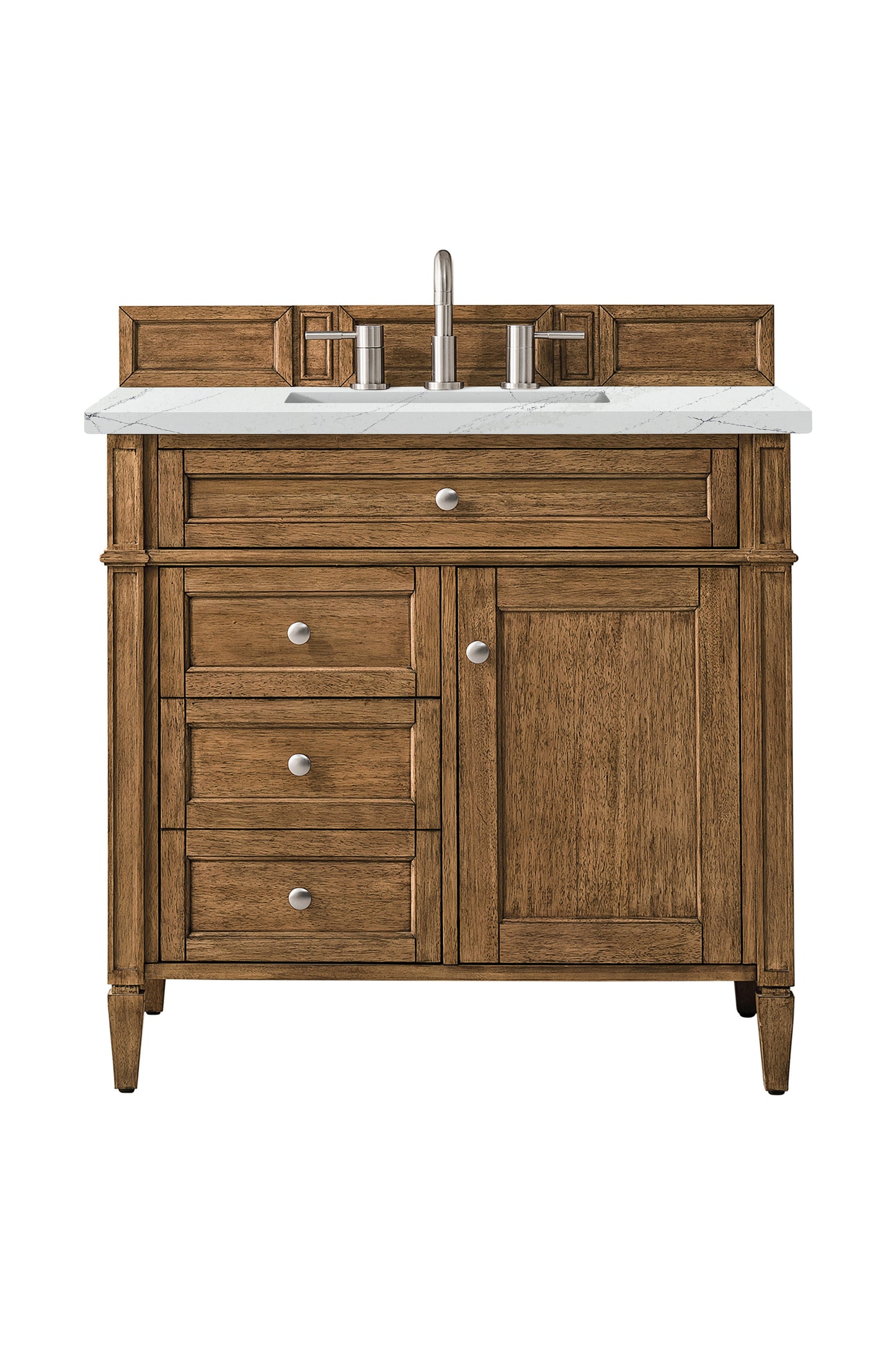 
                  
                    Brittany 36" Single Vanity Cabinet in Saddle Brown Single Bathroom Vanity James Martin Vanities Ethereal Noctis Silestone 
                  
                