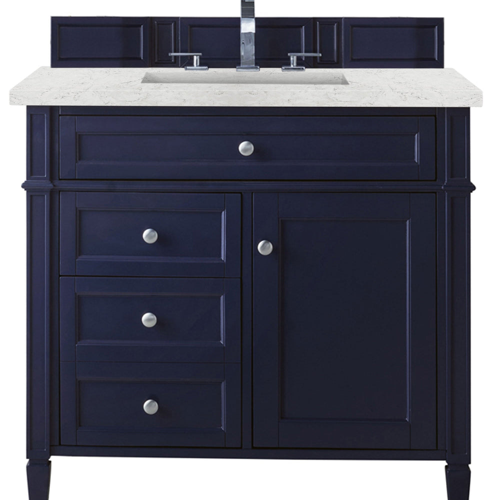 
                  
                    Brittany 36" Single Vanity in Victory Blue Single Bathroom Vanity James Martin Vanities Eternal Jasmine Pearl Silestone 
                  
                