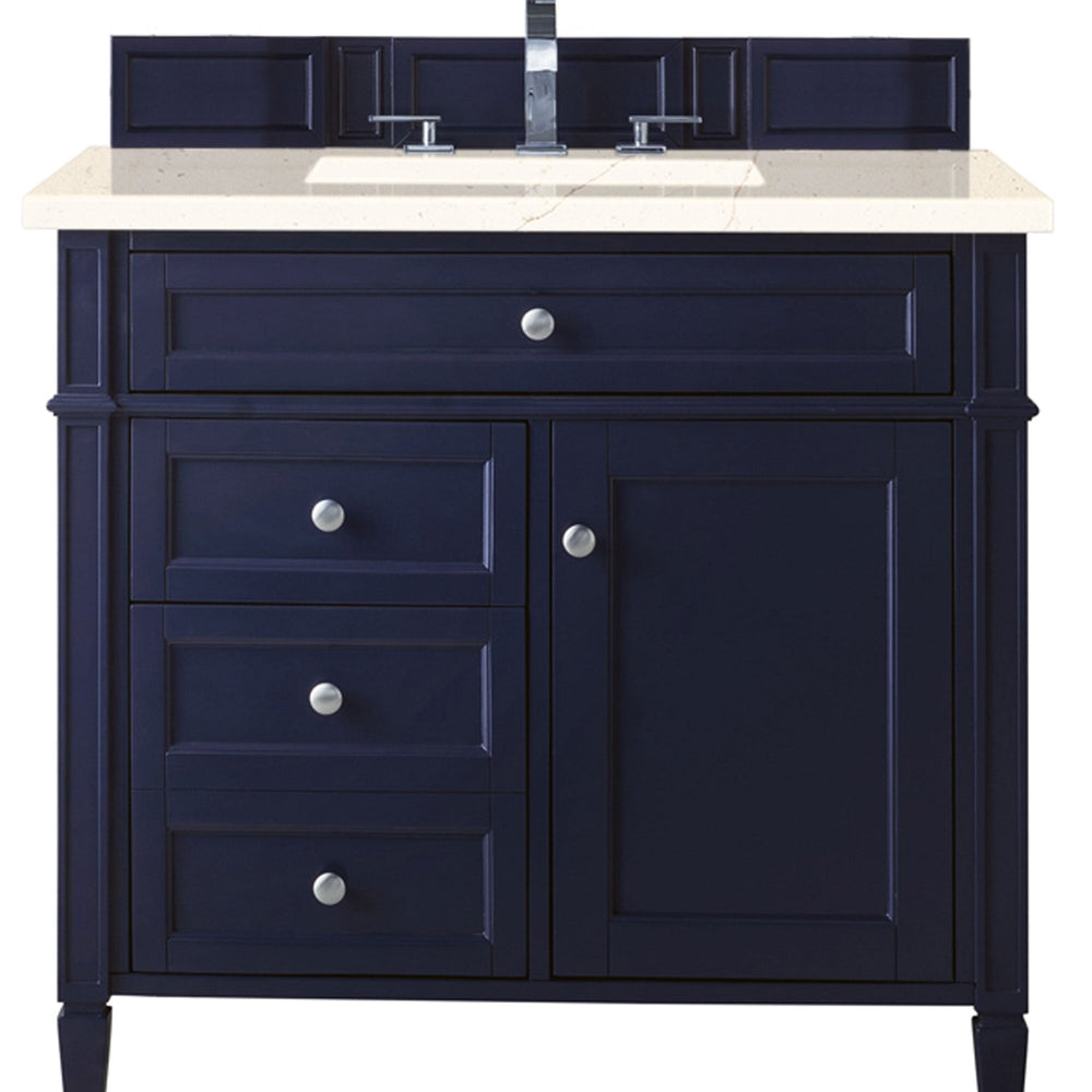 
                  
                    Brittany 36" Single Vanity in Victory Blue Single Bathroom Vanity James Martin Vanities Eternal Marfil Silestone 
                  
                