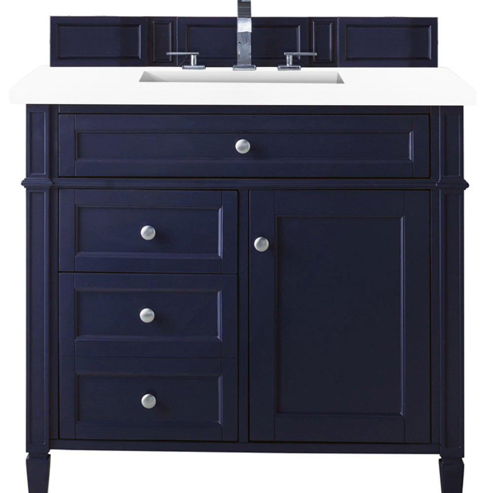 
                  
                    Brittany 36" Single Vanity in Victory Blue Single Bathroom Vanity James Martin Vanities White Zeus Silestone 
                  
                