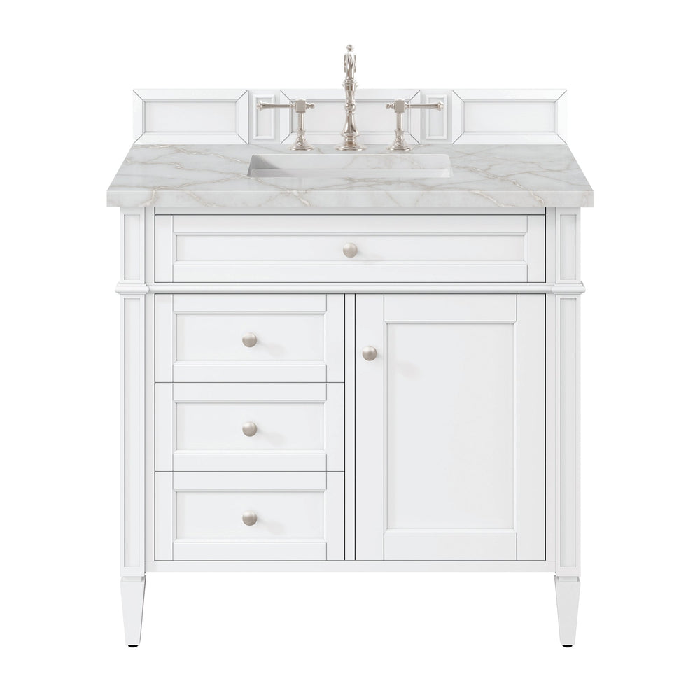 
                  
                    Brittany 36"Single Bathroom Vanity in Bright White Single Bathroom Vanity James Martin Vanities Victorian Silver Silestone 
                  
                