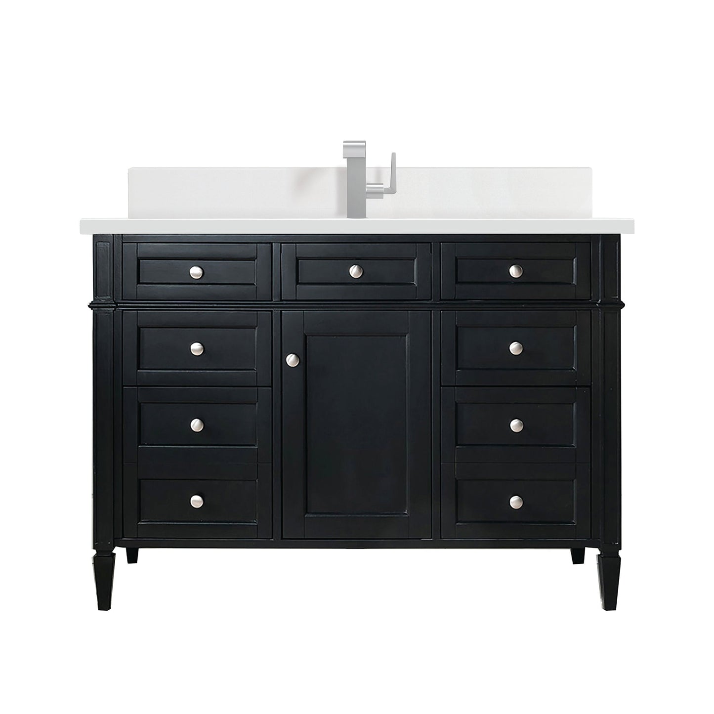 
                  
                    Brittany 48" Single Bathroom Vanity in Black Onyx Single Bathroom Vanity James Martin Vanities White Zeus Silestone Single Hole Faucet w/Backsplash 
                  
                