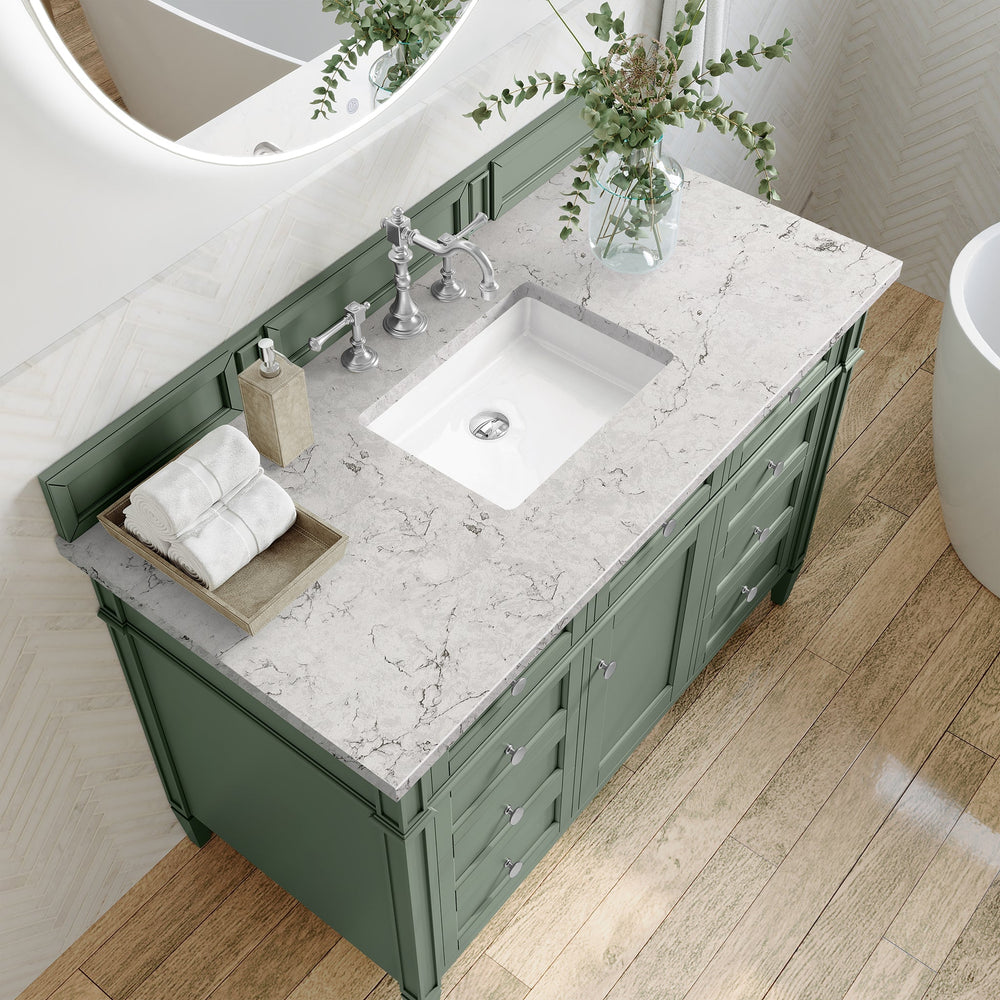 
                  
                    Brittany 48" Single Bathroom Vanity in Smokey Celadon Single Bathroom Vanity James Martin Vanities Eternal Jasmine Pearl Silestone 
                  
                