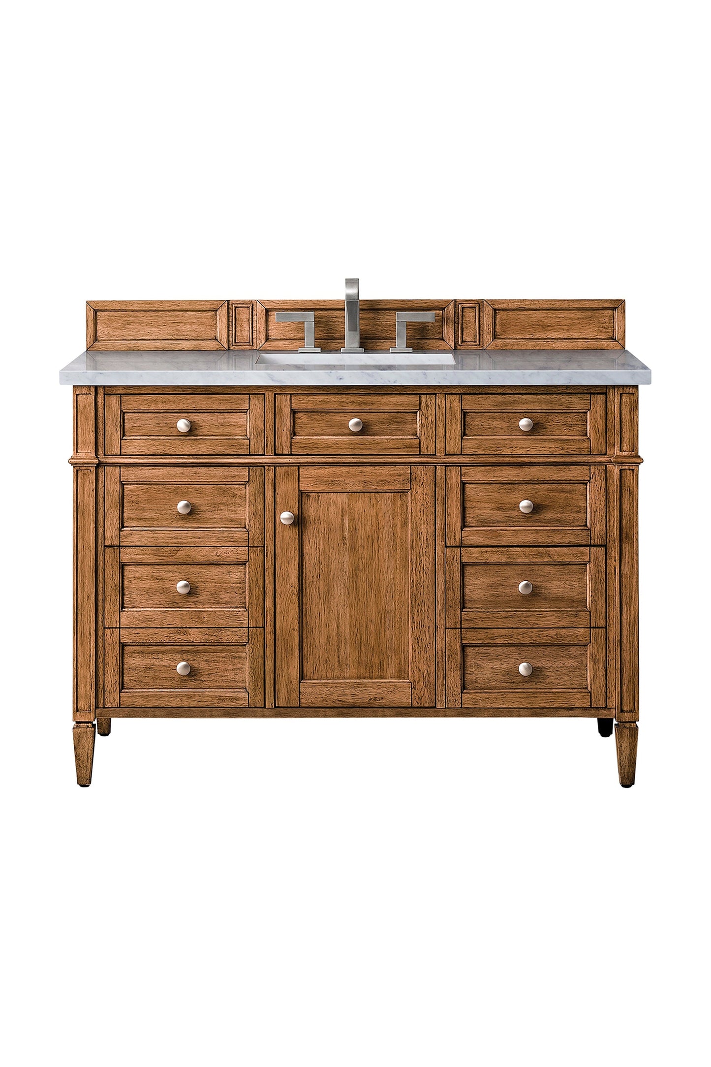 
                  
                    Brittany 48" Single Vanity Cabinet in Saddle Brown Single Bathroom Vanity James Martin Vanities Eternal Jasmine Pearl Silestone 
                  
                