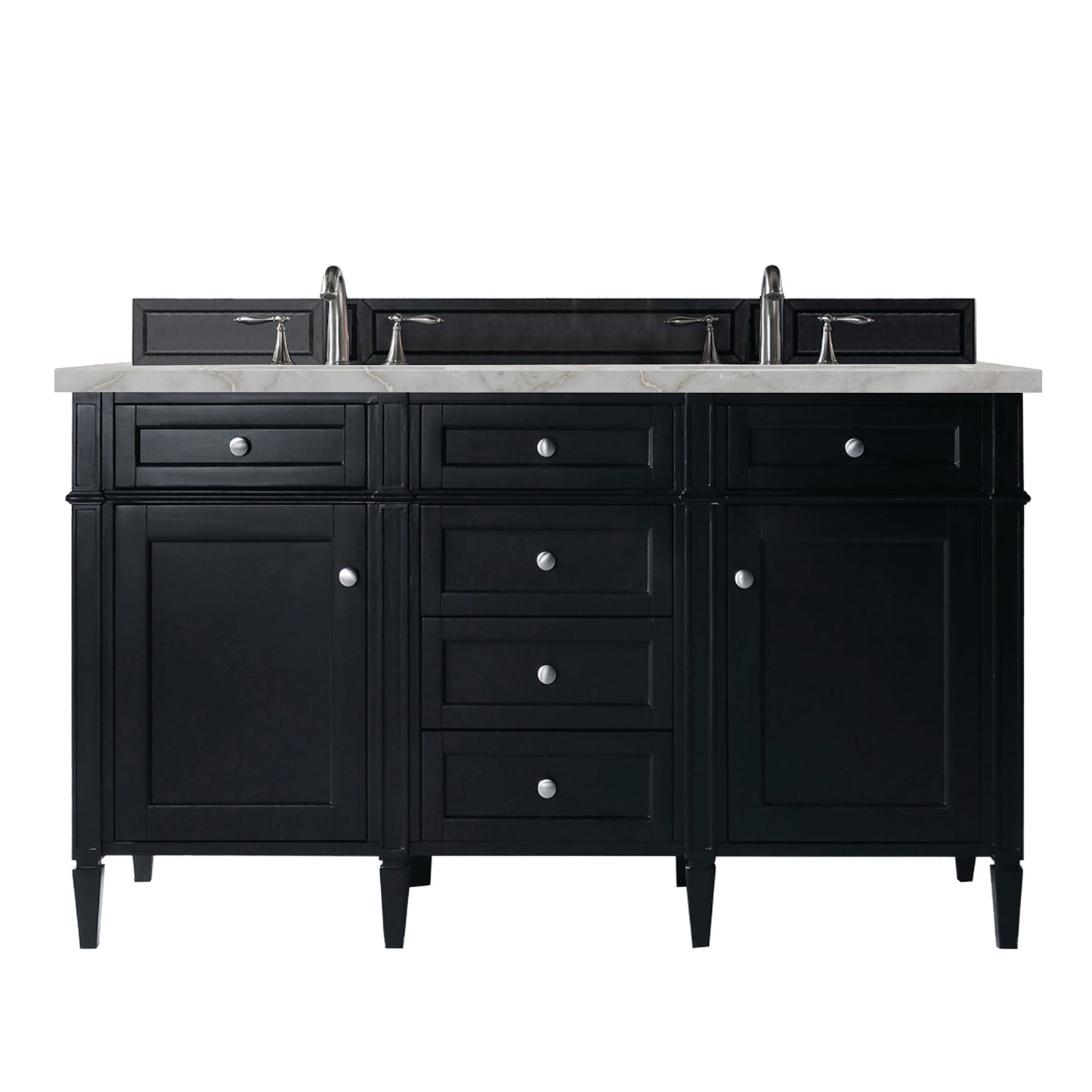 
                  
                    Brittany 60" Double Bathroom Vanity in Black Onyx Double bathroom Vanity James Martin Vanities Victorian Silver Quartz 
                  
                