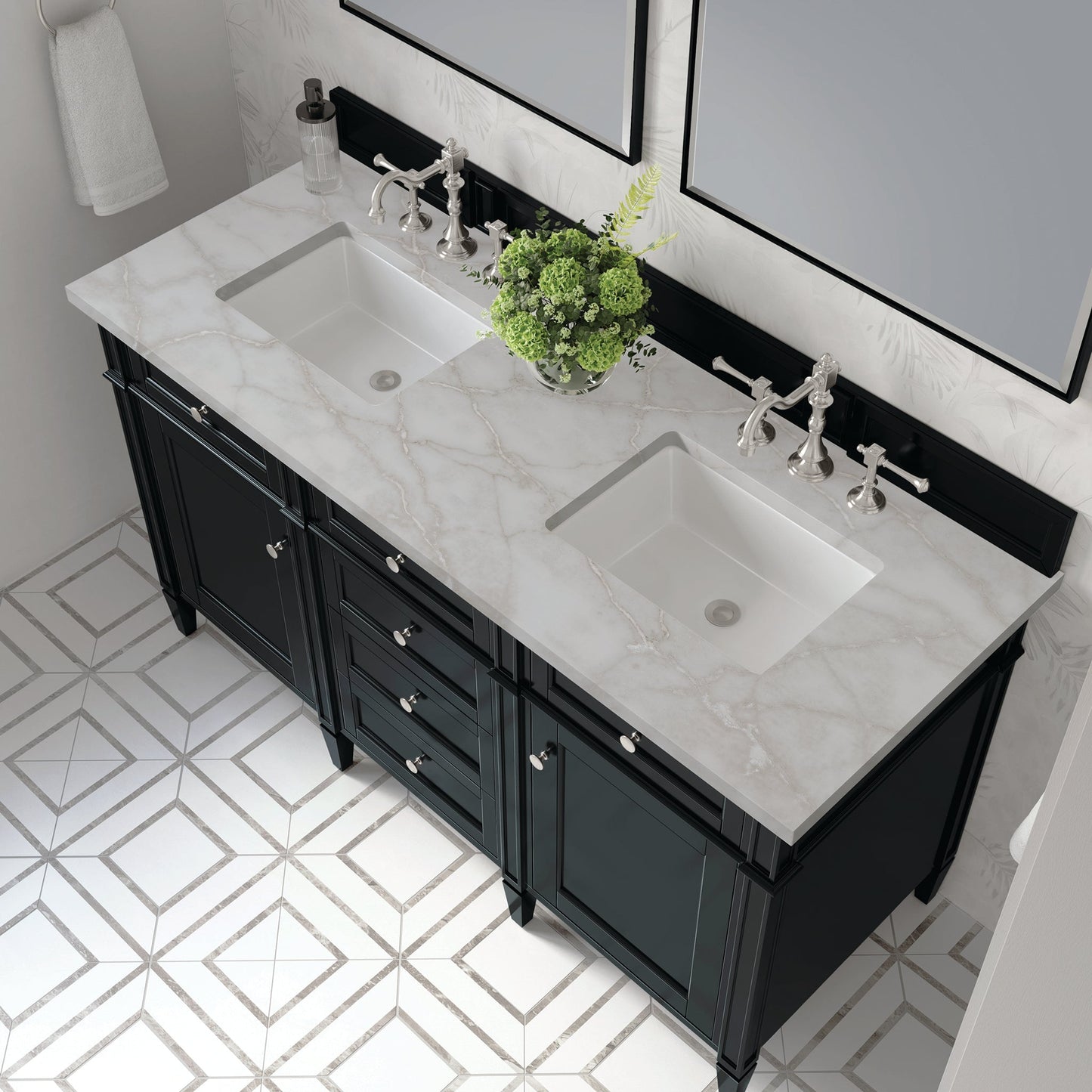 
                  
                    Brittany 60" Double Bathroom Vanity in Black Onyx Double bathroom Vanity James Martin Vanities Victorian Silver Silestone 
                  
                