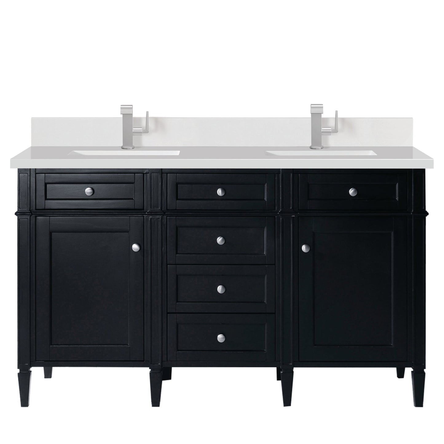 
                  
                    Brittany 60" Double Bathroom Vanity in Black Onyx Double bathroom Vanity James Martin Vanities White Zeus Single Faucet Quartz Top w/Backsplash 
                  
                