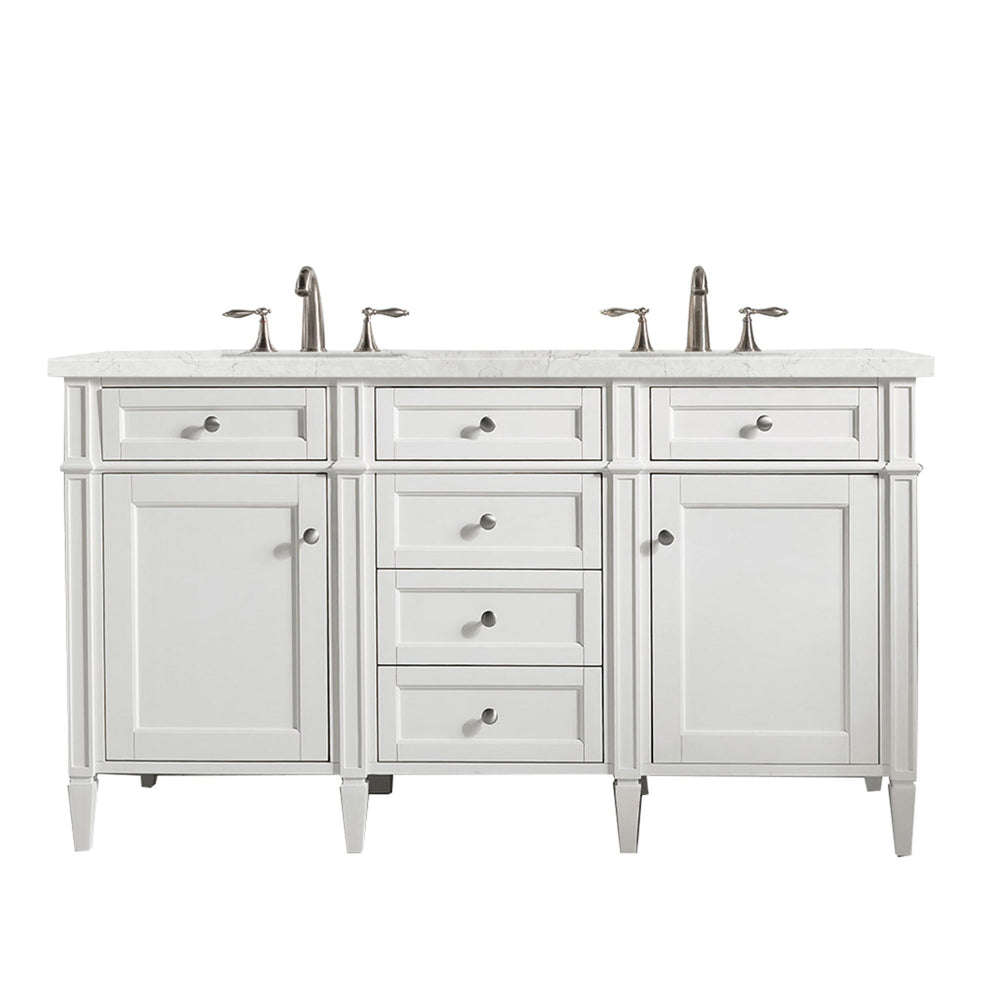 
                  
                    Brittany 60" Double Bathroom Vanity in Bright White Double bathroom Vanity James Martin Vanities Eternal Jasmine Pearl Silestone 
                  
                