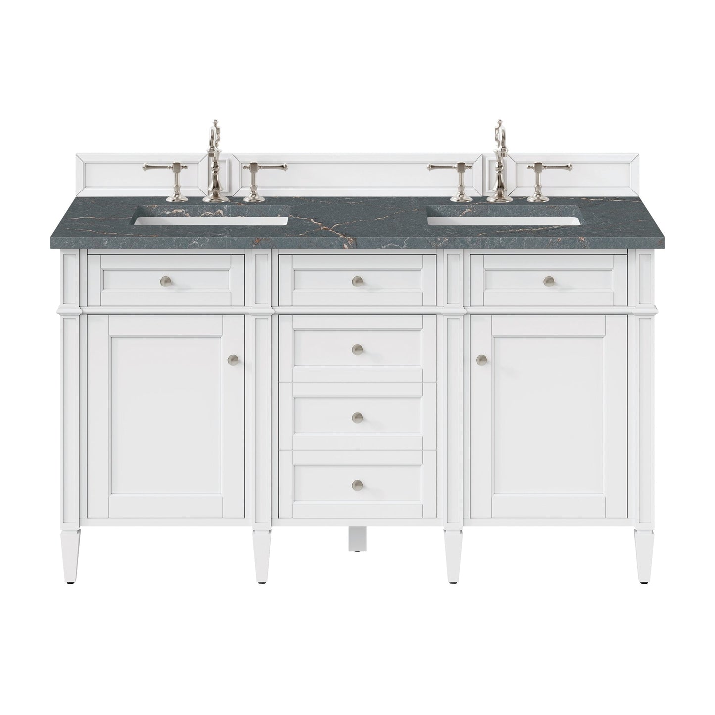 
                  
                    Brittany 60" Double Bathroom Vanity in Bright White Double bathroom Vanity James Martin Vanities Parisien Bleu Silestone 
                  
                