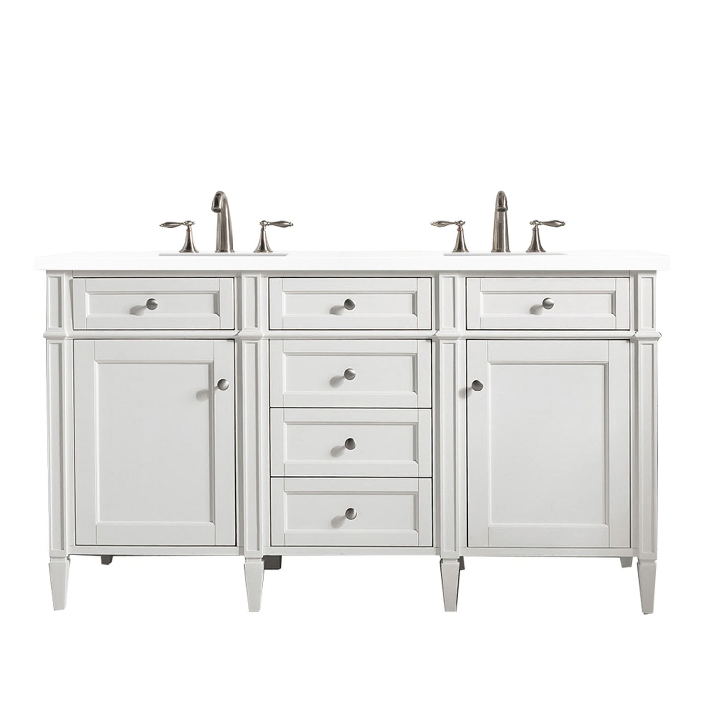 
                  
                    Brittany 60" Double Bathroom Vanity in Bright White Double bathroom Vanity James Martin Vanities White Zeus Silestone 
                  
                