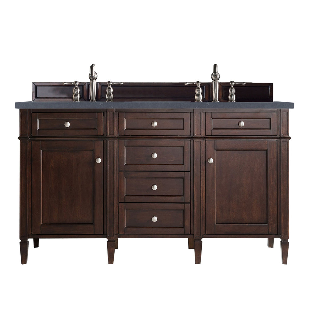 
                  
                    Brittany 60" Double Bathroom Vanity in Burnished Mahogany Double bathroom Vanity James Martin Vanities Charcoal Soapstone Quartz 
                  
                