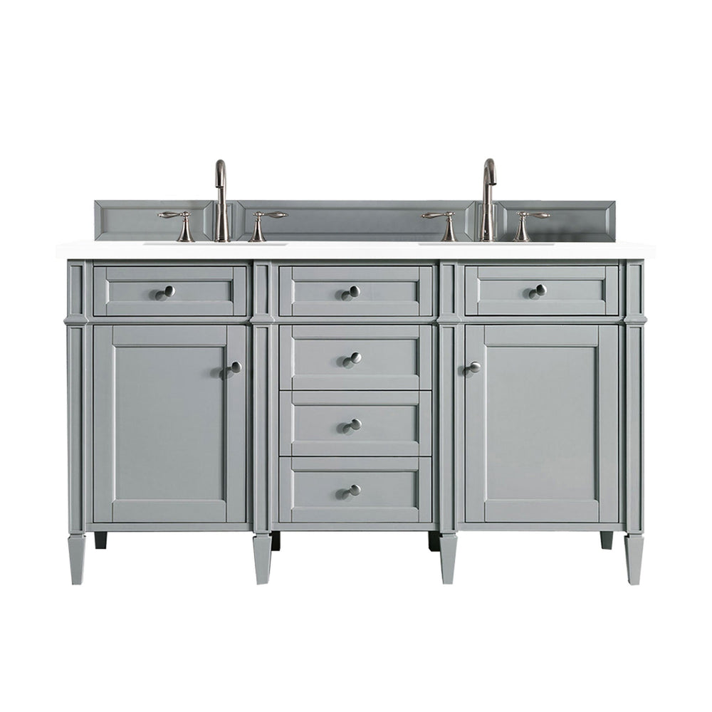 
                  
                    Brittany 60" Double Bathroom Vanity in Urban Gray Double bathroom Vanity James Martin Vanities White Zeus Silestone 
                  
                