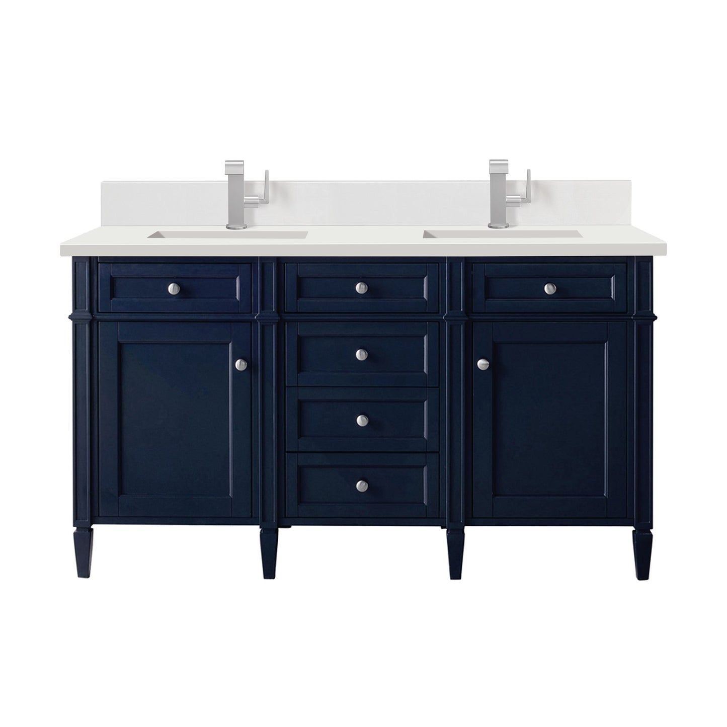 
                  
                    Brittany 60" Double Bathroom Vanity in Victory Blue Double bathroom Vanity James Martin Vanities White Zeus Single Faucet Quartz Top w/Backsplash 
                  
                