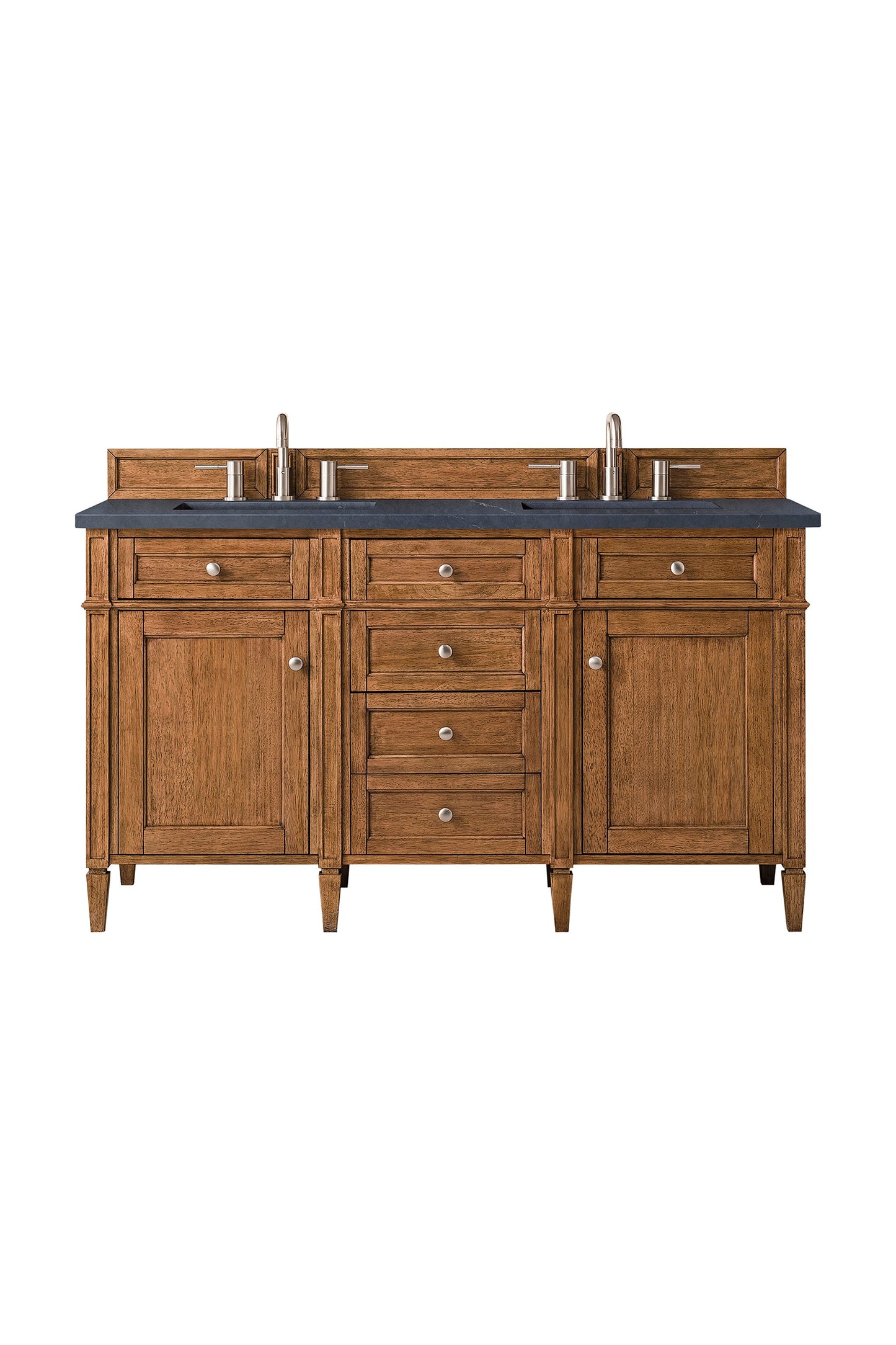 
                  
                    Brittany 60" Double Vanity Cabinet in Saddle Brown Double Bathroom Vanity James Martin Vanities Charcoal Soapstone Silestone 
                  
                