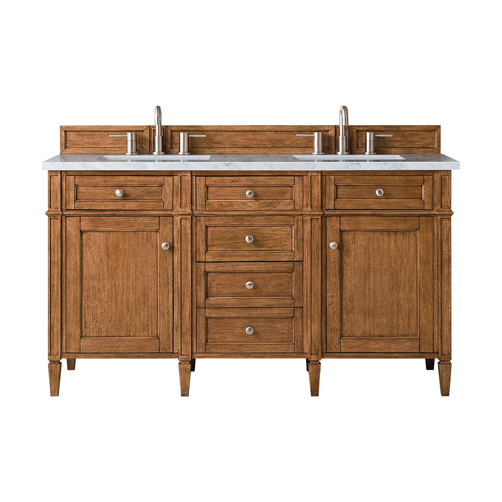 
                  
                    Brittany 60" Double Vanity Cabinet in Saddle Brown Double Bathroom Vanity James Martin Vanities Eternal Jasmine Pearl Silestone 
                  
                