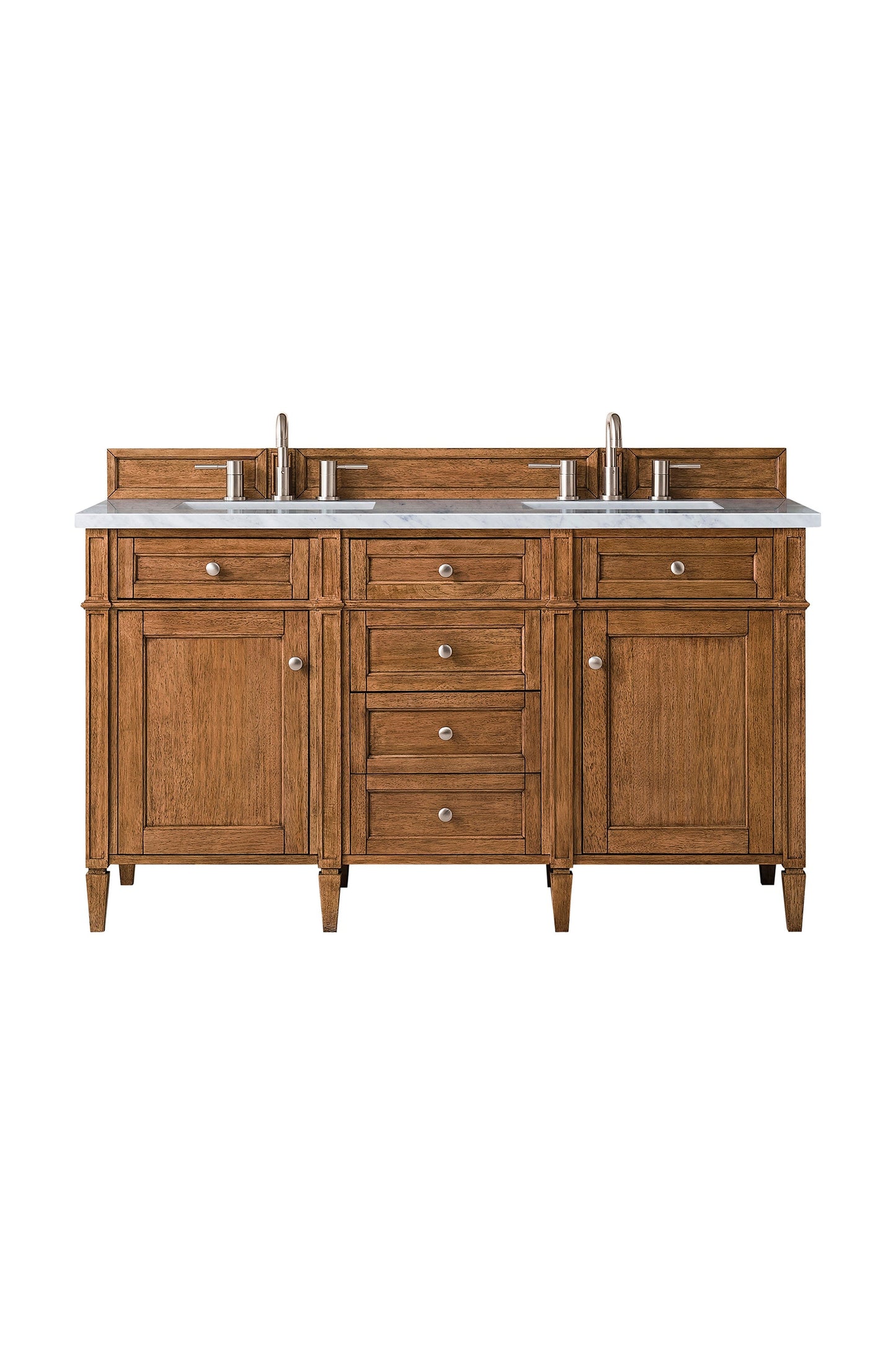 
                  
                    Brittany 60" Double Vanity Cabinet in Saddle Brown Double Bathroom Vanity James Martin Vanities Eternal Jasmine Pearl Silestone 
                  
                