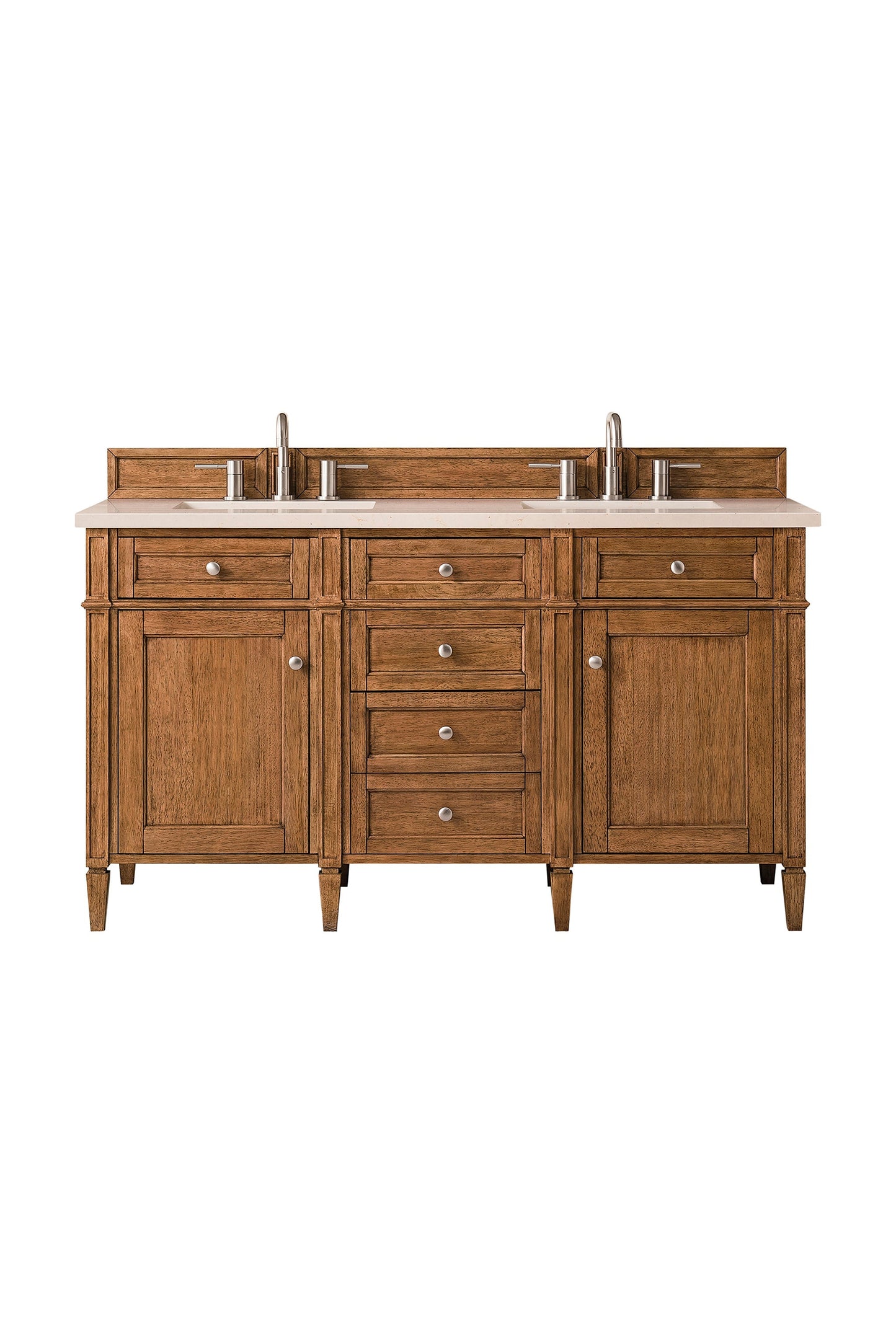 
                  
                    Brittany 60" Double Vanity Cabinet in Saddle Brown Double Bathroom Vanity James Martin Vanities Eternal Marfil Silestone 
                  
                