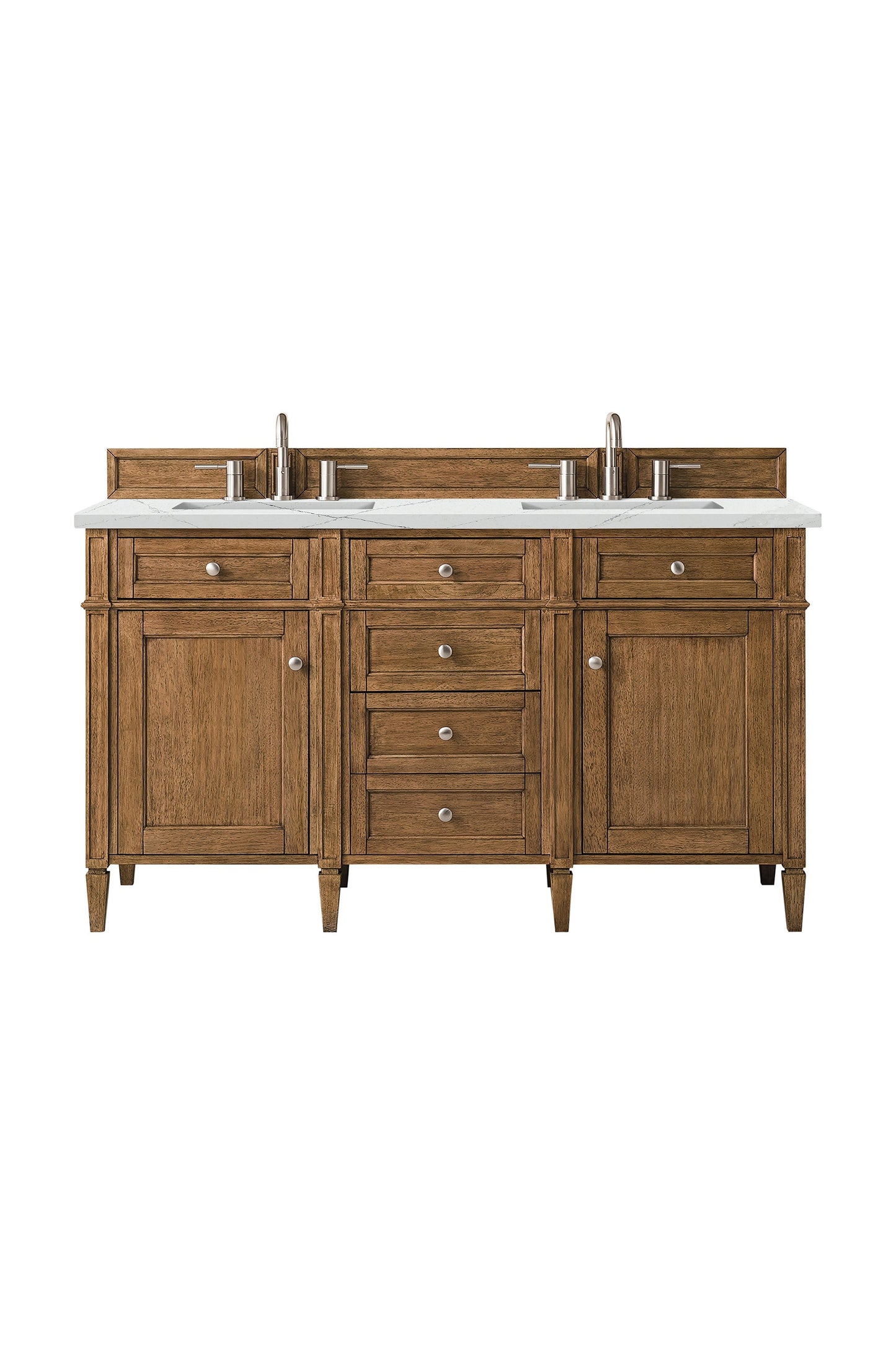 
                  
                    Brittany 60" Double Vanity Cabinet in Saddle Brown Double Bathroom Vanity James Martin Vanities Ethereal Noctis Silestone 
                  
                