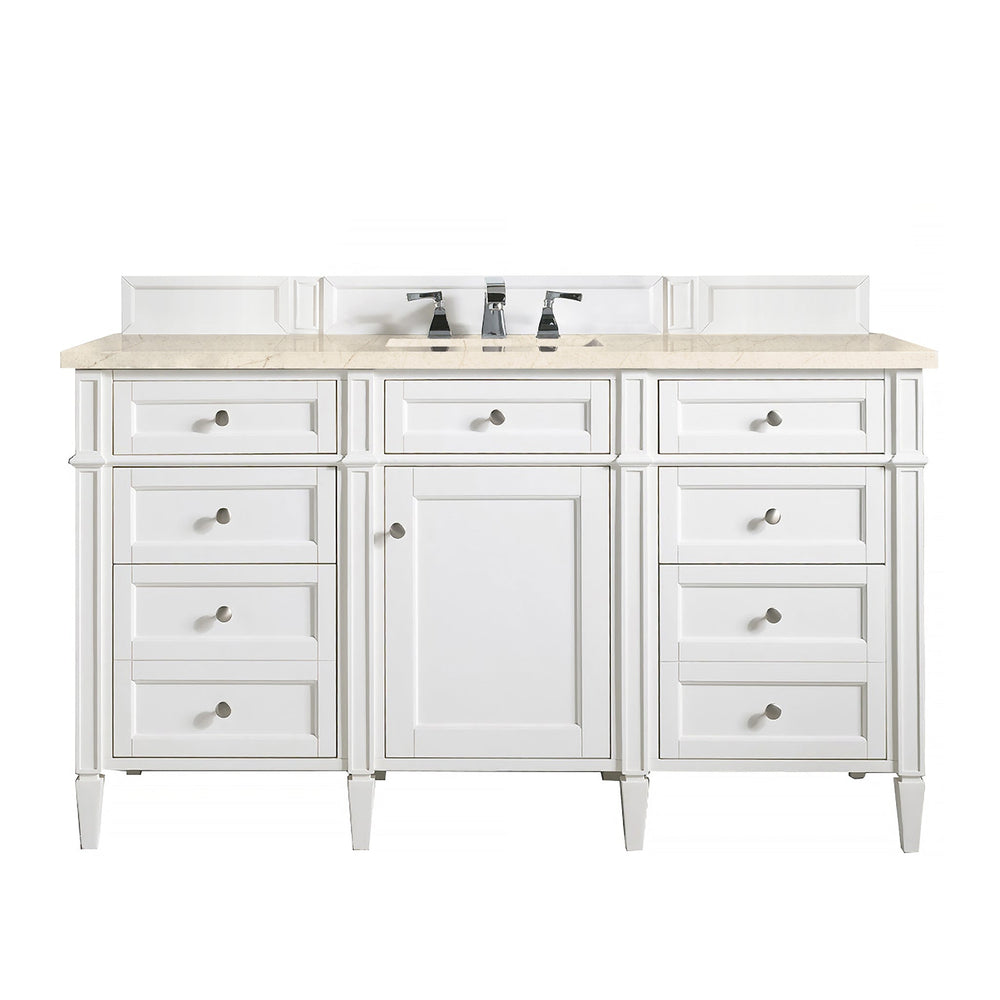 
                  
                    Brittany 60" Single Bathroom Vanity in Bright White Single Bathroom Vanity James Martin Vanities Eternal Marfil Silestone 
                  
                