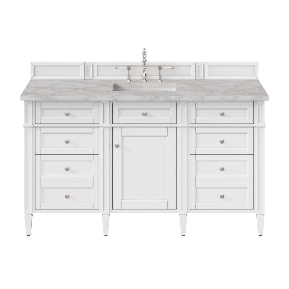 
                  
                    Brittany 60" Single Bathroom Vanity in Bright White Single Bathroom Vanity James Martin Vanities Victorian Silver Silestone 
                  
                