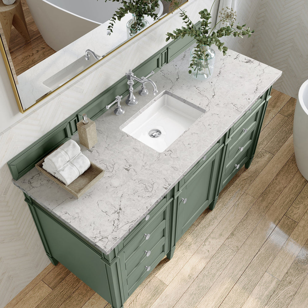 
                  
                    Brittany 60" Single Bathroom Vanity in Smokey Celadon Single Bathroom Vanity James Martin Vanities Eternal Jasmine Pearl Silestone 
                  
                