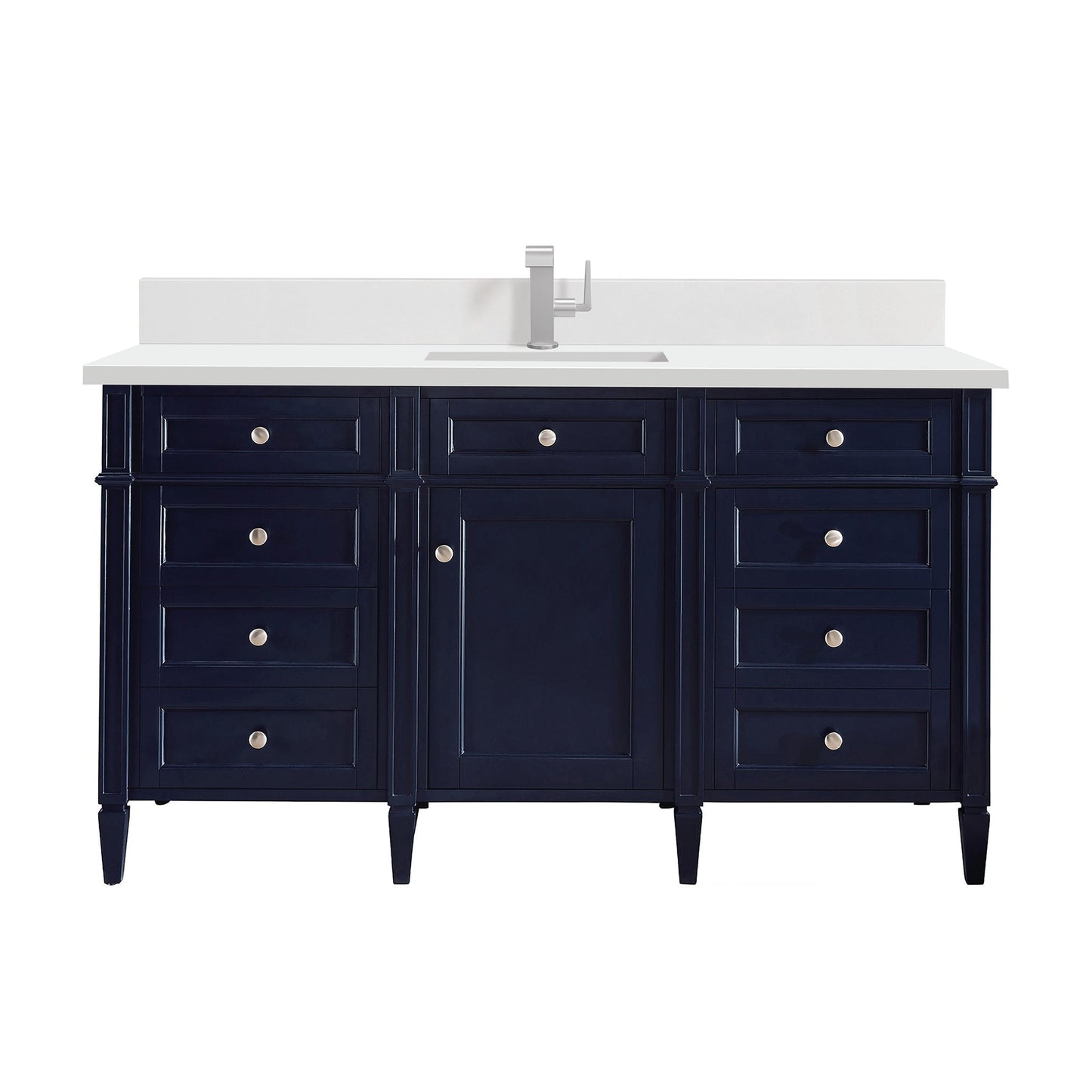 
                  
                    Brittany 60" Single Bathroom Vanity in Victory Blue Single Bathroom Vanity James Martin Vanities White Zeus Single Faucet Quartz Top w/Backsplash 
                  
                