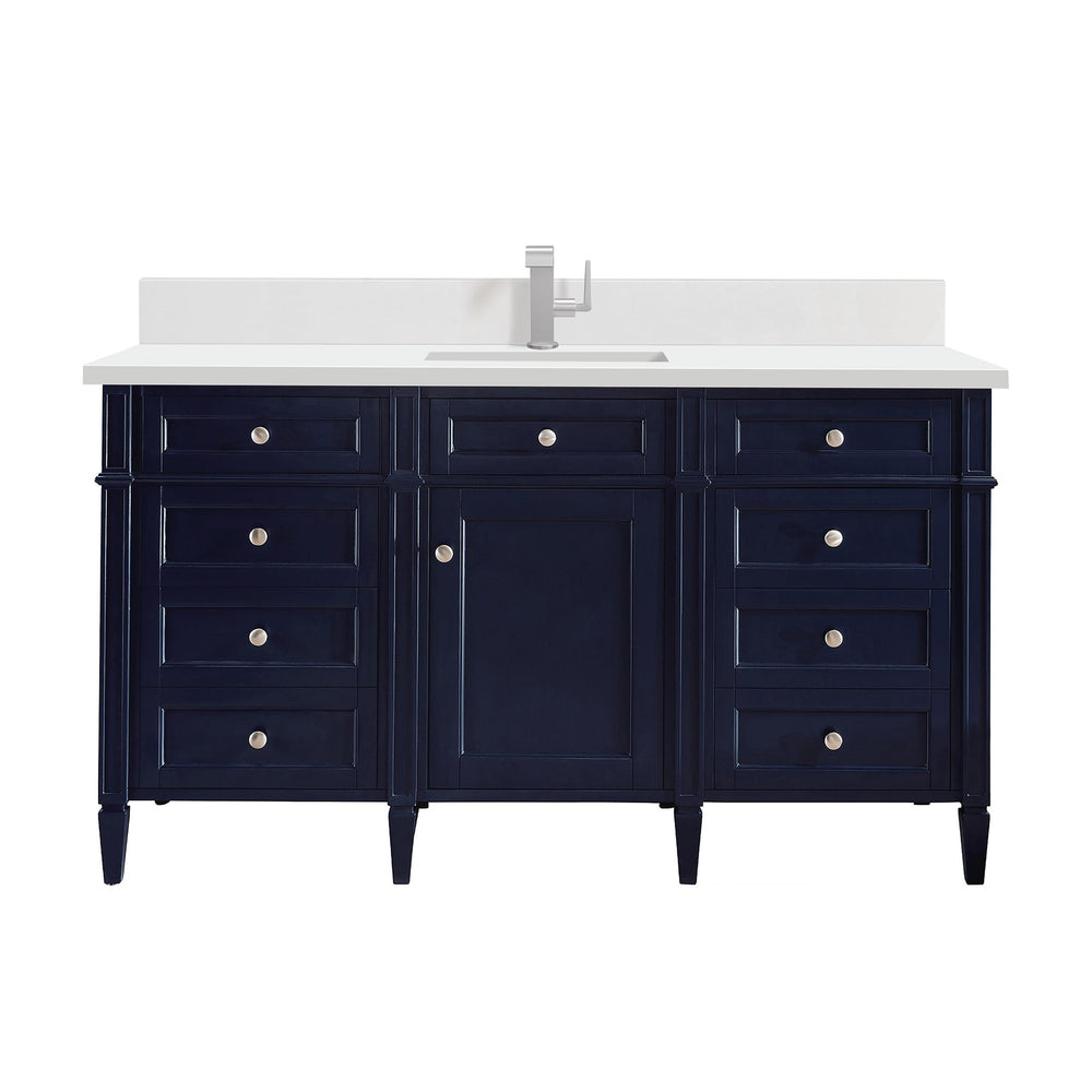 
                  
                    Brittany 60" Single Bathroom Vanity in Victory Blue Single Bathroom Vanity James Martin Vanities White Zeus Single Faucet Silestone Top w/Backsplash 
                  
                