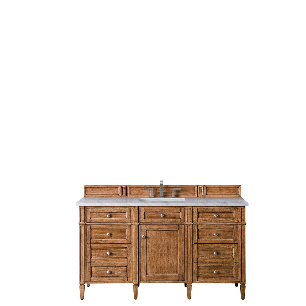 
                  
                    Brittany 60" Single Vanity Cabinet in Saddle Brown Single Bathroom Vanity James Martin Vanities Eternal Jasmine Pearl Silestone 
                  
                