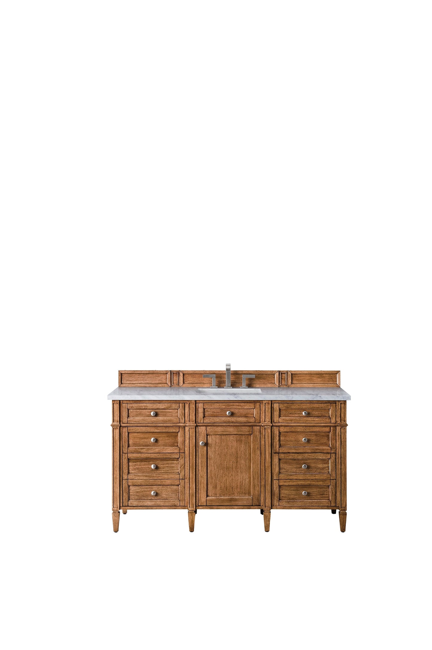 
                  
                    Brittany 60" Single Vanity Cabinet in Saddle Brown Single Bathroom Vanity James Martin Vanities Eternal Jasmine Pearl Silestone 
                  
                