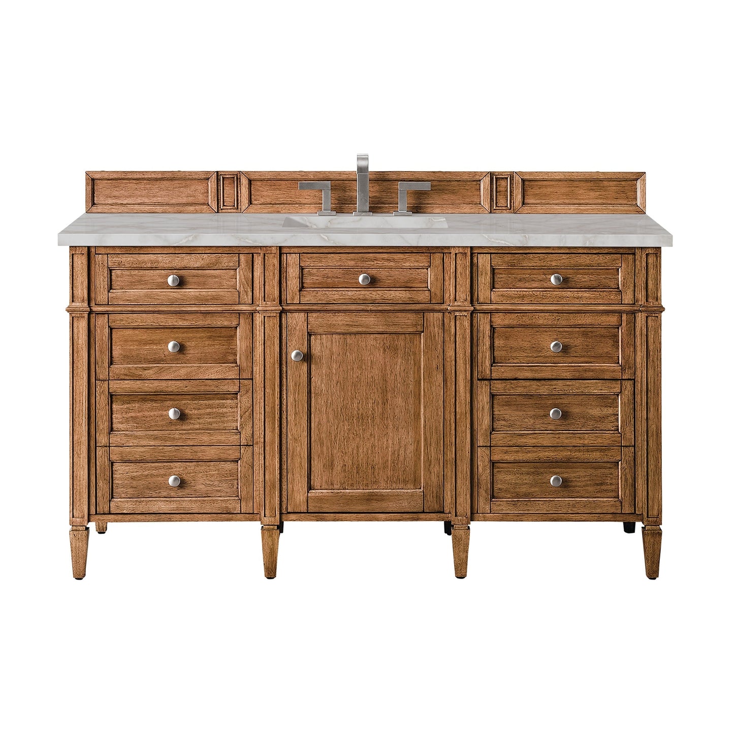 
                  
                    Brittany 60" Single Vanity Cabinet in Saddle Brown Single Bathroom Vanity James Martin Vanities Victorian Silver Quartz 
                  
                