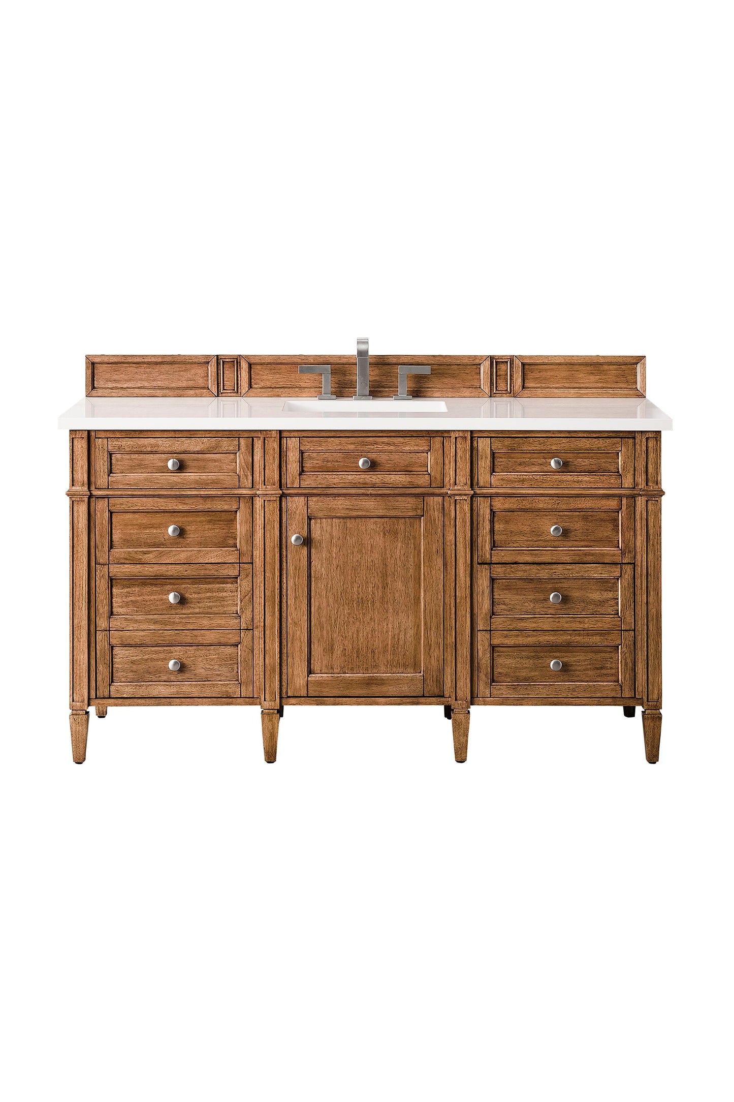 
                  
                    Brittany 60" Single Vanity Cabinet in Saddle Brown Single Bathroom Vanity James Martin Vanities White Zeus Silestone 
                  
                