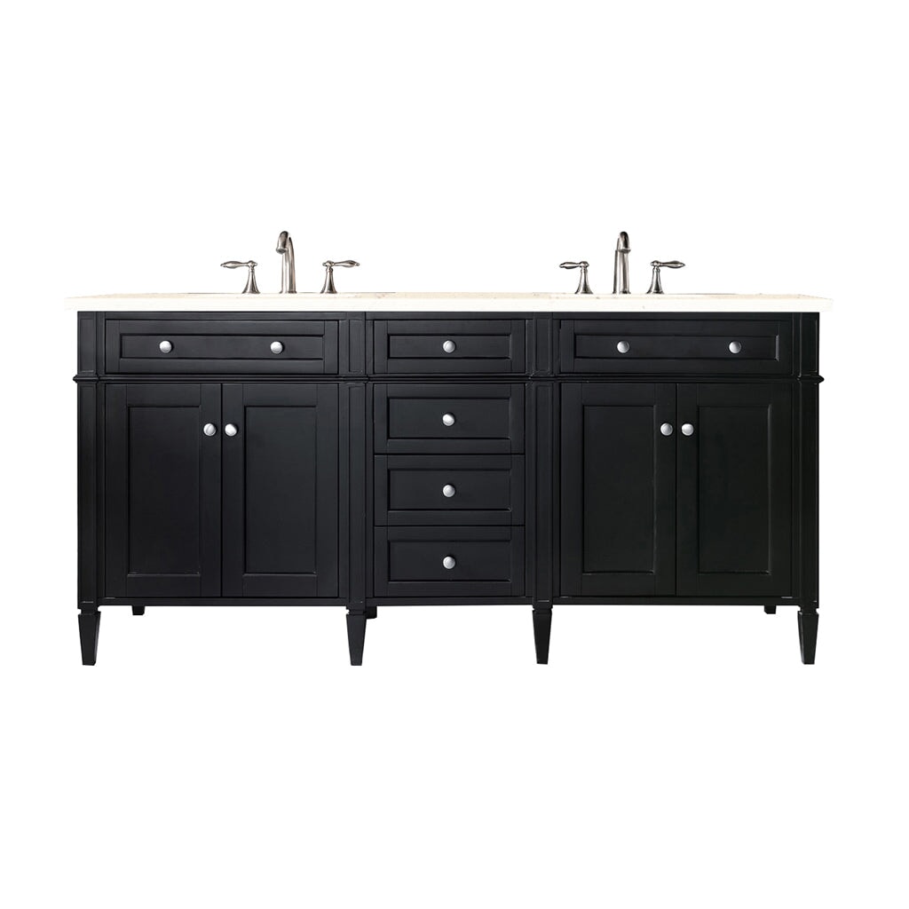 
                  
                    Brittany 72" Double Bathroom Vanity in Black Onyx Double bathroom Vanity James Martin Vanities Eternal Marfil Silestone 
                  
                