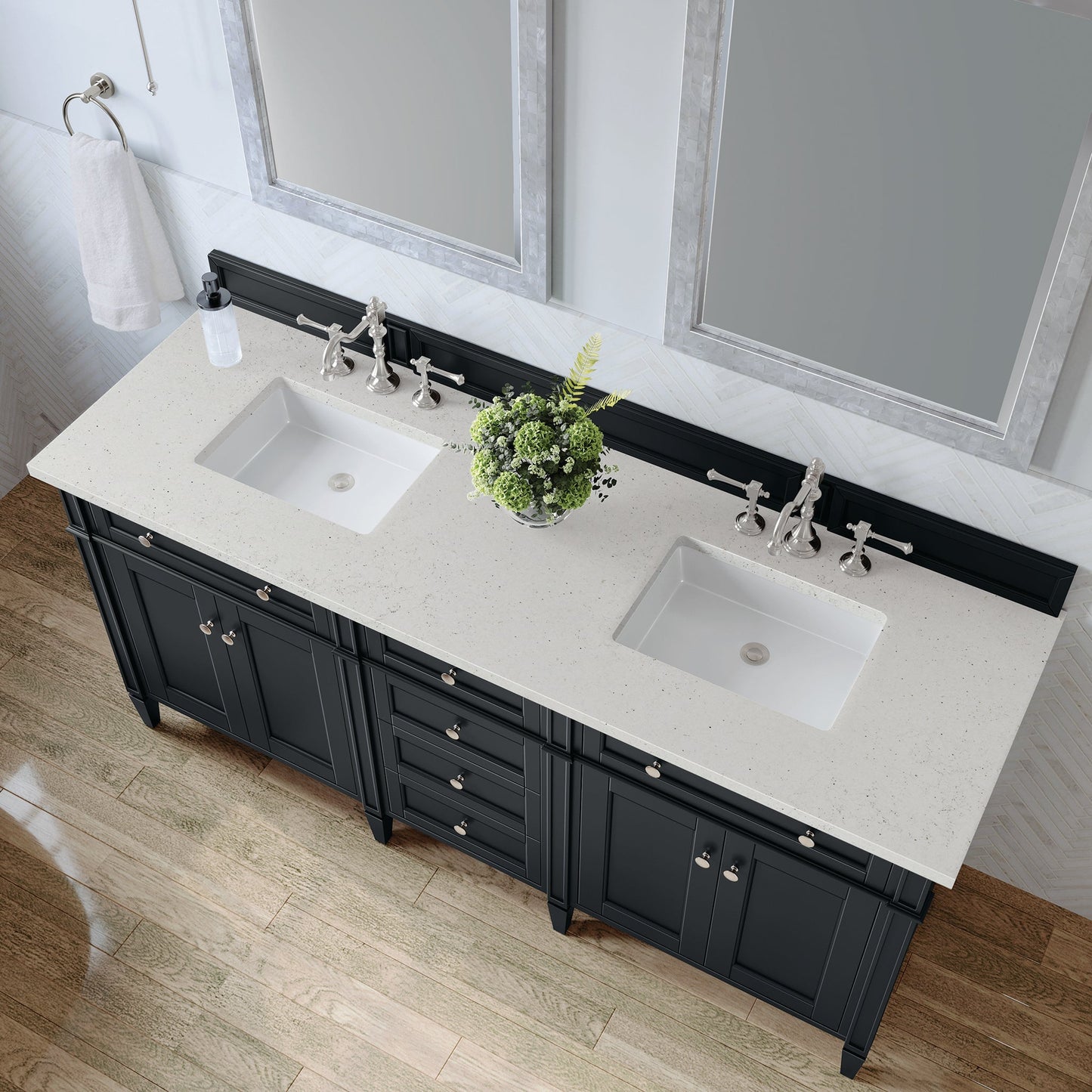 
                  
                    Brittany 72" Double Bathroom Vanity in Black Onyx Double bathroom Vanity James Martin Vanities Victorian Silver Silestone 
                  
                