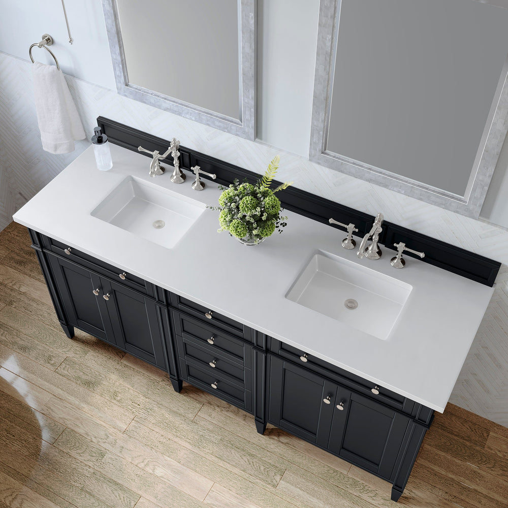 
                  
                    Brittany 72" Double Bathroom Vanity in Black Onyx Double bathroom Vanity James Martin Vanities White Zeus Silestone 
                  
                